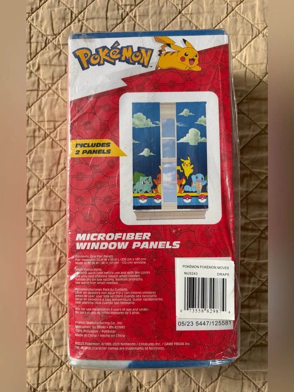 Pokemon Microfiber Curtain Panels 82x63 Pikachu Starters 2 Panel Set New